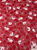 Made in Switzerland Floral Burnout and Printed Jacquard Cotton Voile - Strawberry Red / White