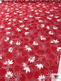 Made in Switzerland Floral Burnout and Printed Jacquard Cotton Voile - Strawberry Red / White