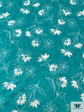 Made in Switzerland Floral Burnout and Printed Jacquard Cotton Voile - Aquamarine / White