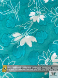 Made in Switzerland Floral Burnout and Printed Jacquard Cotton Voile - Aquamarine / White