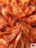 Made in Switzerland Painterly Floral Burnout and Printed Jacquard Cotton Voile - Orange / Yellow / Brown