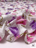 Made in Switzerland Floral Burnout and Printed Jacquard Cotton Voile - Purple / Pink / Olive Green / White
