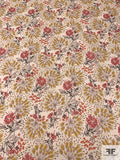 Exotic Floral Printed Cotton Voile - Mustard Yellow / Vermilion / Beige
