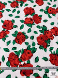 Italian Painterly Floral Printed Novelty Cotton Pique - Red / Green / White / Black