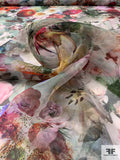 Floral Realism Printed Silk Organza - Multicolor