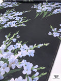 Floral Bouquets Printed Satin Face Organza - Black / Sky Blue / Green