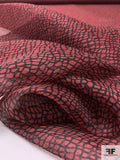 Double Border Pattern Pebble Graphic Printed Silk Organza - Soft Red / Black