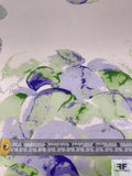 Italian Abstract Printed Satin Face Organza - Off-White / Violet / Green / Off-White