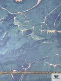 Italian Abstract Printed Fine Silk Organza - Azure Blue / White