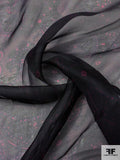 Paisley Printed Silk Organza - Black / Dusty Raspberry
