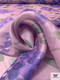 Italian Bubbly Floral Printed Satin Face Organza - Lilac / Periwinkle / Green