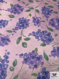 Italian Bubbly Floral Printed Satin Face Organza - Lilac / Periwinkle / Green