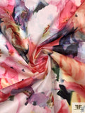 Italian Painterly Floral Printed Satin Face Organza - Multicolor
