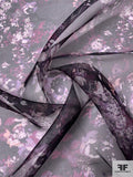 Dreamy Floral Printed Silk Organza - Purples / Black / Off-White