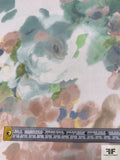Watercolor Floral Printed Polyester Satin Face Organza - Dusty Seafoam / Dusty Mauve / Yellow / Off-White