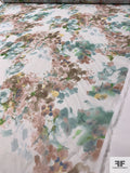 Watercolor Floral Printed Polyester Satin Face Organza - Dusty Seafoam / Dusty Mauve / Yellow / Off-White