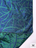 Italian Scribble Lines Double-Sided Jacquard Silk Blend Organza - Blue / Green