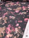 Evocative Floral Printed Polyester Satin Face Organza - Pinks / Nude / Black