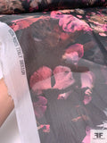 Evocative Floral Printed Polyester Satin Face Organza - Pinks / Nude / Black