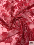 Floral Burnout Polyester Blend Organza - Red / White