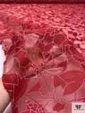 Floral Burnout Polyester Blend Organza - Red / White