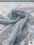 Italian Silk and Lurex Striped Floral Organza - Silver / Ice Sky Blue