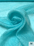 Italian Floral Cloqué Silk Organza - Aqua Blue