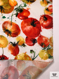 Italian Tomatos Printed Basketweave Silk Gazar - Red / Orange / Yellow / Off-White