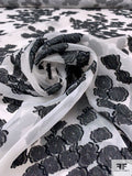 Italian Floral Fil Coupé Silk Blend Organza - White / Black