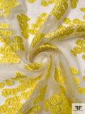 Italian Floral Fil Coupé Silk Blend Organza - Yellow / Off-White