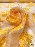 Italian Floral Fil Coupé Silk Blend Organza - Marigold / Off-White