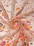 French Floral Cut Panné with Lurex - Peach / Orange / Pink / Champagne