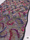 French Floral Glam Cut Panné Velvet with Lurex - Dark Periwinkle / Pinks / Gold / Black