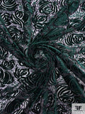 French Floral Heads Cut Velvet with Lurex - Evergreen / Black