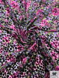French Floral Printed Cut Panné Velvet with Lurex - Green / Orchid Pink / Lavender / Black