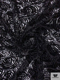 French Floral Heads Cut Velvet with Lurex - Black