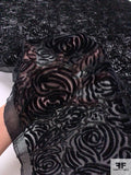 French Floral Heads Cut Velvet with Lurex - Black