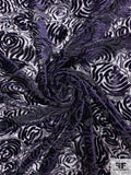 French Floral Heads Cut Velvet with Lurex - Purple / Black