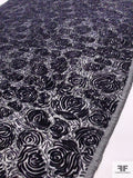 French Floral Heads Cut Velvet with Lurex - Purple / Black
