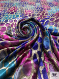 French Printed Panné Velvet with Lurex - Fuchsia / Purple / Turquoise / Gold