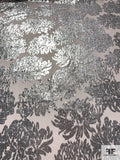French Bold Floral Cut Metallic Panné Velvet - Silver / Off-White