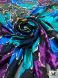 French Abstract Cut Panné Velvet with Lurex - Blue / Purple / Evergreen / Gold / Black