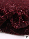 French Floral Heads Cut Velvet with Lurex - Wine