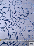 French Floral Vines Cut Panné Velvet on Organza - Dusty Blue