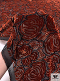 French Floral Heads Cut Velvet with Lurex - Ginger Brown / Black