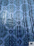 Italian Ecclesiastical Printed Striped Metallic Panné Velvet - Shades of Blue