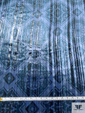 Italian Ecclesiastical Printed Striped Metallic Panné Velvet - Shades of Blue