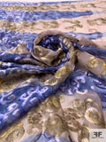 French Ornate Border Pattern Cut Panné Velvet with Lurex Panel - Marigold / Dark Periwinkle / Sage