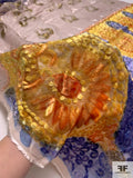 French Ornate Border Pattern Cut Panné Velvet with Lurex Panel - Marigold / Dark Periwinkle / Sage
