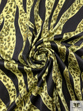 Striating Animal Printed Silk Charmeuse - Tea Green / Olive / Black